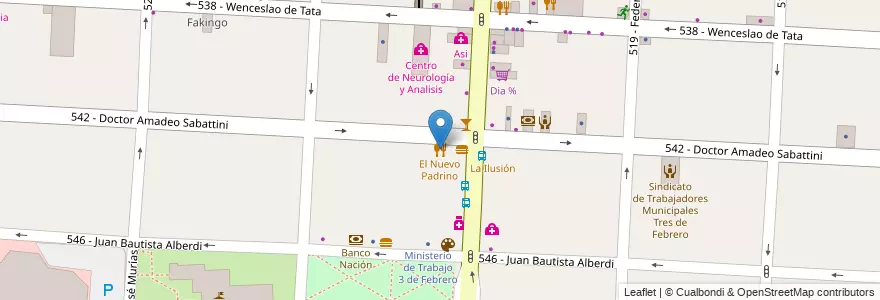 Mapa de ubicacion de El Nuevo Padrino en الأرجنتين, بوينس آيرس, Partido De Tres De Febrero, Caseros.