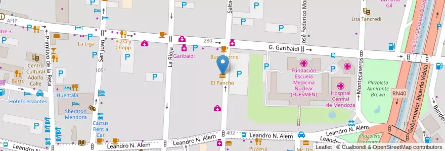 Mapa de ubicacion de El Pancho en アルゼンチン, チリ, メンドーサ州, Departamento Capital, Ciudad De Mendoza, Sección 3ª Parque O'Higgins.