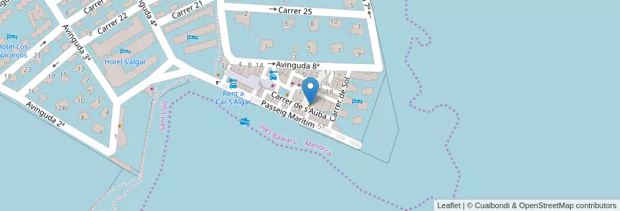 Mapa de ubicacion de El Pirata Bar en Spagna, Isole Baleari, España (Mar Territorial), Menorca, Isole Baleari, Sant Lluís.