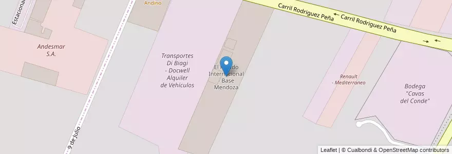 Mapa de ubicacion de El Rápido Internacional - Base Mendoza en 아르헨티나, 칠레, Mendoza, Departamento Maipú, Distrito Luzuriaga, Maipú.