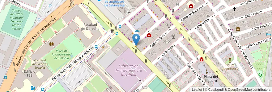 Mapa de ubicacion de El retiro del campus en 西班牙, Castilla Y León, Salamanca, Campo De Salamanca, Salamanca.