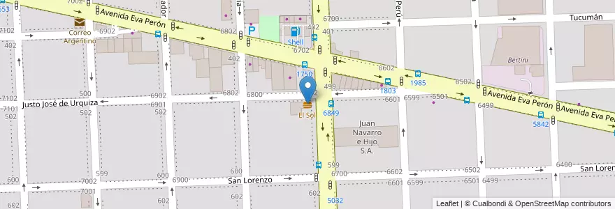 Mapa de ubicacion de El Sol en Argentinië, Santa Fe, Departamento Rosario, Municipio De Rosario, Rosario.