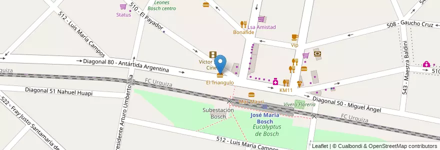 Mapa de ubicacion de El Triangulo en الأرجنتين, بوينس آيرس, Partido De Tres De Febrero, Villa Bosch.