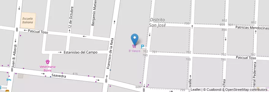 Mapa de ubicacion de El Vasco en Arjantin, Şili, Mendoza, Departamento Guaymallén, Distrito San José.