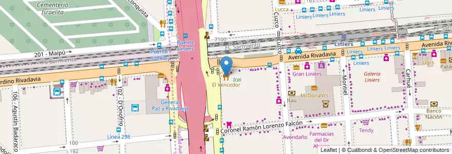 Mapa de ubicacion de El Vencedor, Liniers en Argentinië, Ciudad Autónoma De Buenos Aires, Comuna 9, Buenos Aires, Partido De Tres De Febrero.