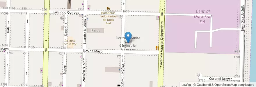 Mapa de ubicacion de Electromecanica Naval e Industrial Anrocean en アルゼンチン, ブエノスアイレス州, Partido De Avellaneda, Dock Sud.