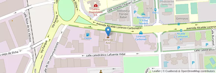 Mapa de ubicacion de Elefante Azul en スペイン, バレンシア州, Alacant / Alicante, L'Alacantí, Alacant / Alicante.