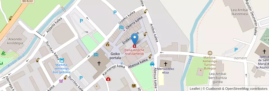 Mapa de ubicacion de Elena Arteche Aranzamendi en 스페인, Euskadi, Bizkaia, Lea-Artibai, Markina-Xemein.