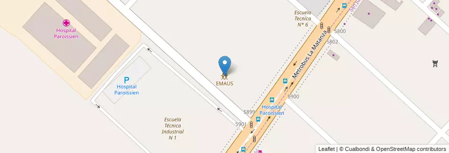 Mapa de ubicacion de EMAUS en アルゼンチン, ブエノスアイレス州, Partido De La Matanza, San Justo.