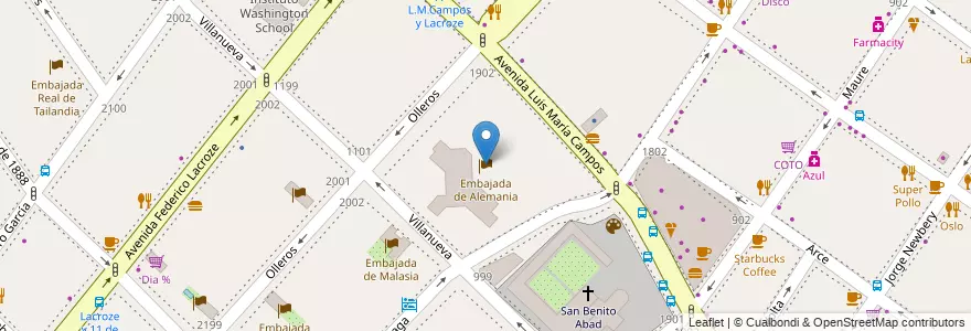 Mapa de ubicacion de Embajada de Alemania, Palermo en アルゼンチン, Ciudad Autónoma De Buenos Aires, ブエノスアイレス, Comuna 14.