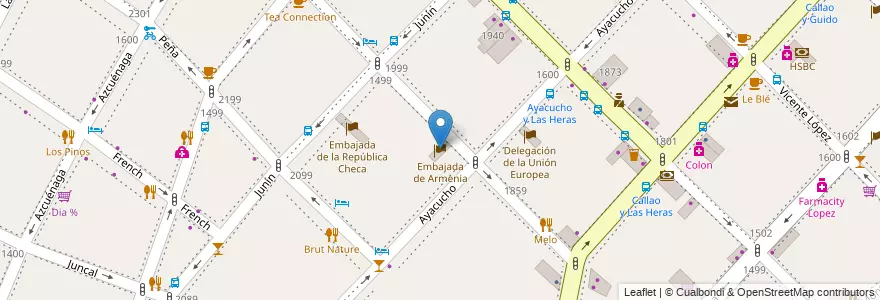 Mapa de ubicacion de Embajada de Armenia, Recoleta en Argentinië, Ciudad Autónoma De Buenos Aires, Comuna 2, Buenos Aires.