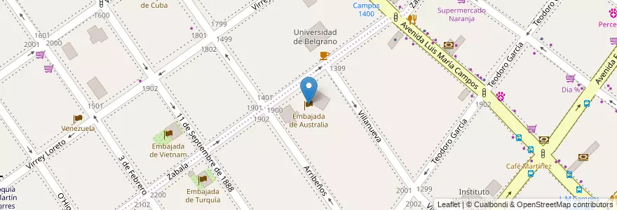 Mapa de ubicacion de Embajada de Australia, Palermo en آرژانتین, Ciudad Autónoma De Buenos Aires, Buenos Aires, Comuna 14.