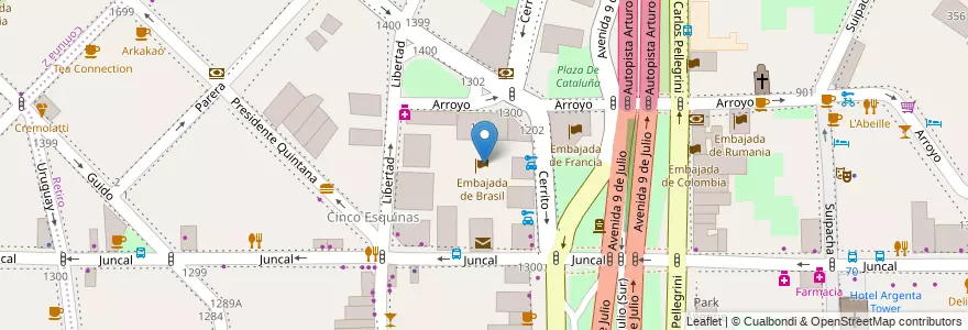Mapa de ubicacion de Embajada de Brasil, Retiro en アルゼンチン, Ciudad Autónoma De Buenos Aires, Comuna 1, ブエノスアイレス.