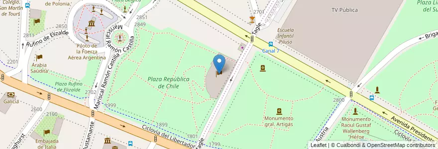 Mapa de ubicacion de Embajada de Chile, Palermo en 阿根廷, Ciudad Autónoma De Buenos Aires, Comuna 2, 布宜诺斯艾利斯.