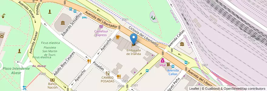 Mapa de ubicacion de Embajada de Irlanda, Recoleta en 아르헨티나, Ciudad Autónoma De Buenos Aires, Comuna 1, 부에노스아이레스.