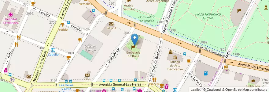 Mapa de ubicacion de Embajada de Italia, Palermo en Argentina, Ciudad Autónoma De Buenos Aires, Comuna 2, Buenos Aires.