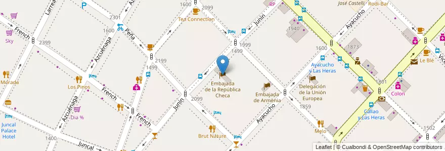 Mapa de ubicacion de Embajada de la República Checa, Recoleta en 阿根廷, Ciudad Autónoma De Buenos Aires, Comuna 2, 布宜诺斯艾利斯.