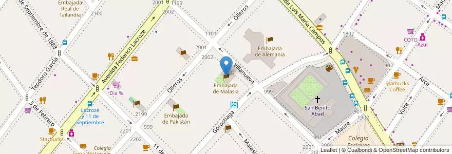 Mapa de ubicacion de Embajada de Malasia, Palermo en Аргентина, Буэнос-Айрес, Буэнос-Айрес, Comuna 14.