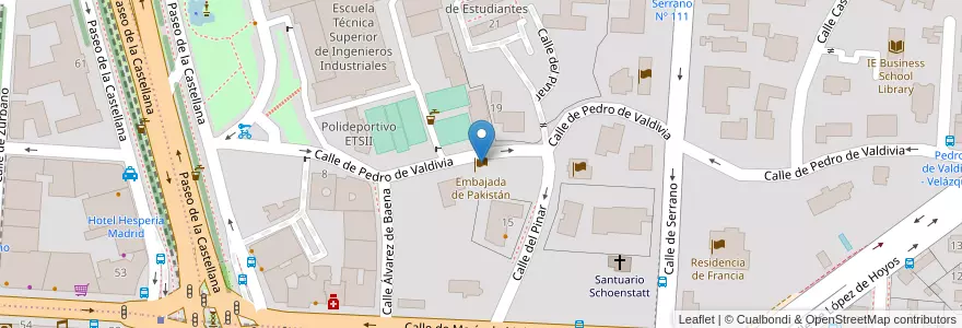 Mapa de ubicacion de Embajada de Pakistán en إسبانيا, منطقة مدريد, منطقة مدريد, Área Metropolitana De Madrid Y Corredor Del Henares, مدريد.
