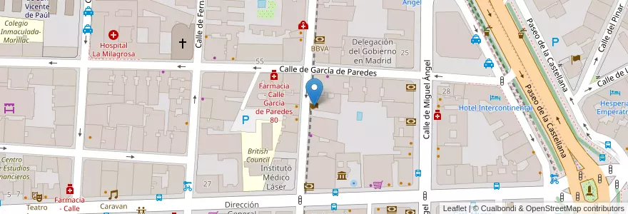 Mapa de ubicacion de Embajada de Perú en 스페인, Comunidad De Madrid, Comunidad De Madrid, Área Metropolitana De Madrid Y Corredor Del Henares, 마드리드.
