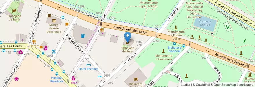 Mapa de ubicacion de Embajada de Perú, Recoleta en 阿根廷, Ciudad Autónoma De Buenos Aires, Comuna 2, 布宜诺斯艾利斯.