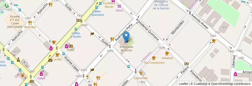 Mapa de ubicacion de Embajada de Rusia, Recoleta en 阿根廷, Ciudad Autónoma De Buenos Aires, Comuna 2, Comuna 1, 布宜诺斯艾利斯.