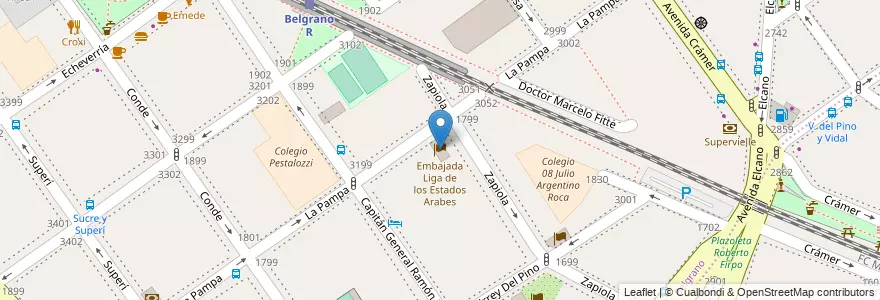 Mapa de ubicacion de Embajada Liga de los Estados Arabes, Belgrano en 阿根廷, Ciudad Autónoma De Buenos Aires, 布宜诺斯艾利斯.