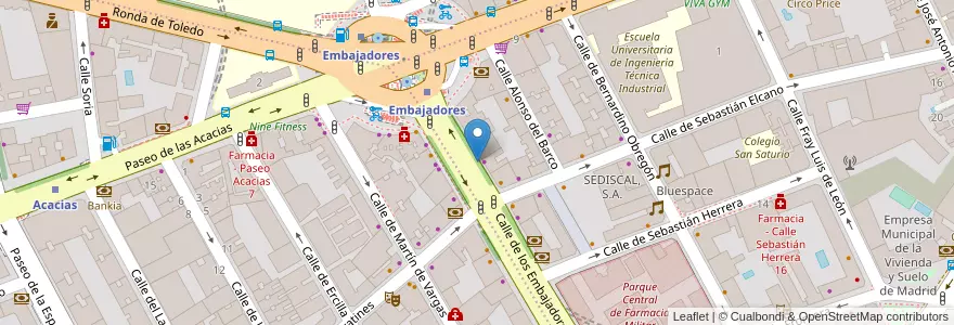 Mapa de ubicacion de EMBAJADORES, CALLE, DE,61 en スペイン, マドリード州, Comunidad De Madrid, Área Metropolitana De Madrid Y Corredor Del Henares, Madrid.