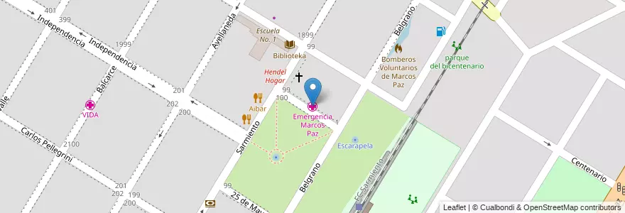 Mapa de ubicacion de Emergencia Marcos Paz en Argentinië, Buenos Aires, Partido De Marcos Paz, Marcos Paz.