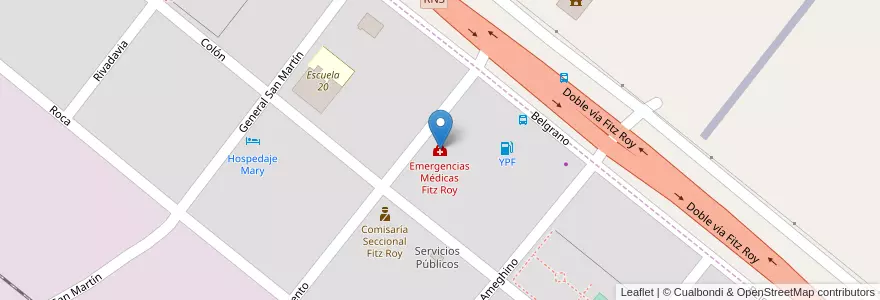 Mapa de ubicacion de Emergencias Médicas Fitz Roy en Arjantin, Santa Cruz, Deseado, Comisión De Fomento De Fitz Roy.
