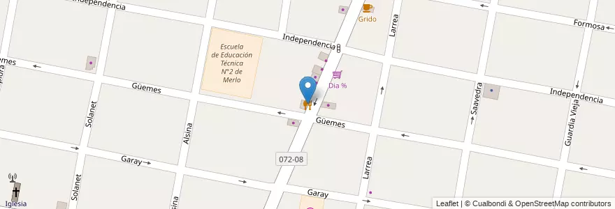 Mapa de ubicacion de Empanadas de Diez en アルゼンチン, ブエノスアイレス州, Partido De Merlo, Merlo.