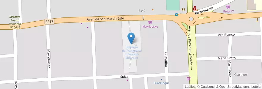 Mapa de ubicacion de Empresa de Transporte Colectivos Eldorado en アルゼンチン, ミシオネス州, Departamento Eldorado, Municipio De Eldorado, Eldorado.
