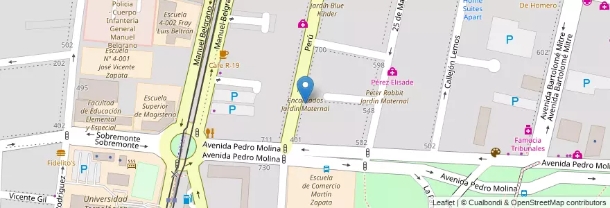 Mapa de ubicacion de Encantados Jardín Maternal en Argentinien, Chile, Mendoza, Departamento Capital, Sección 2ª Barrio Cívico, Ciudad De Mendoza.