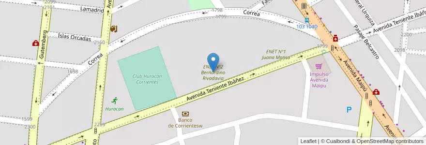 Mapa de ubicacion de ENET Nº2 Bernardino Rivadavia en アルゼンチン, コリエンテス州, Departamento Capital, Corrientes, Corrientes.