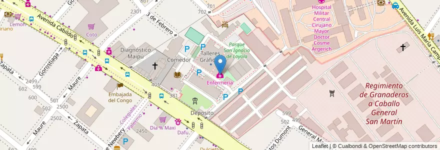Mapa de ubicacion de Enfermería, Palermo en Аргентина, Буэнос-Айрес, Буэнос-Айрес, Comuna 14.