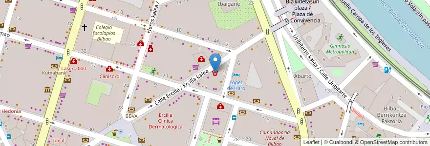 Mapa de ubicacion de Ensanche Clínica Veterinaria en 西班牙, 巴斯克, 比斯开, Bilboaldea, 毕尔巴鄂.