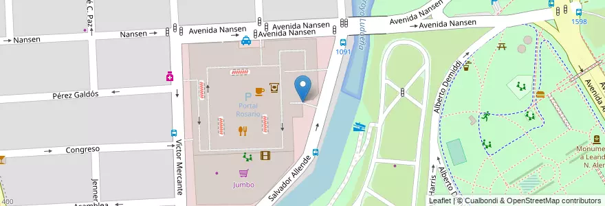 Mapa de ubicacion de Entrada Allende en 아르헨티나, Santa Fe, Departamento Rosario, Municipio De Rosario, 로사리오.