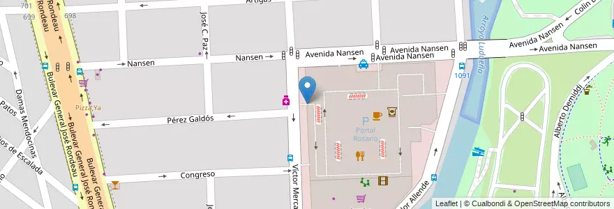 Mapa de ubicacion de Entrada Estacionamiento Shopping Portal Rosario en Arjantin, Santa Fe, Departamento Rosario, Municipio De Rosario, Rosario.