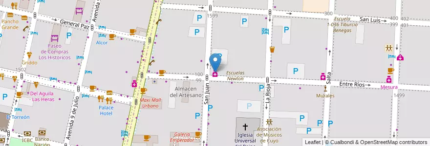 Mapa de ubicacion de Entre Ríos en 阿根廷, 智利, Mendoza, Departamento Capital, Ciudad De Mendoza, Sección 3ª Parque O'Higgins.