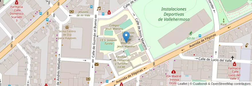 Mapa de ubicacion de E.O.I. de Madrid–Jesús Maestro en 西班牙, Comunidad De Madrid, Comunidad De Madrid, Área Metropolitana De Madrid Y Corredor Del Henares, Madrid.