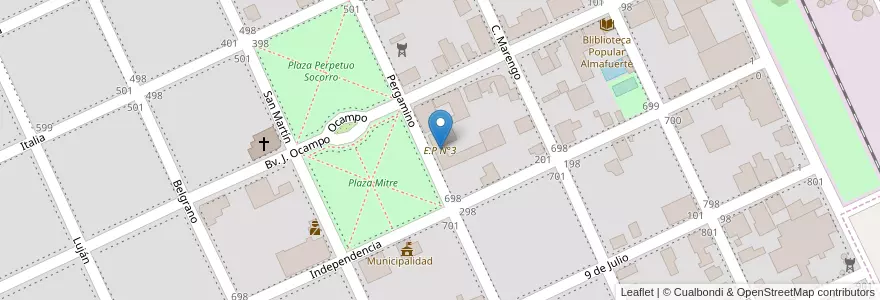 Mapa de ubicacion de E.P N°3 en Аргентина, Буэнос-Айрес, Partido De Pergamino, Manuel Ocampo.