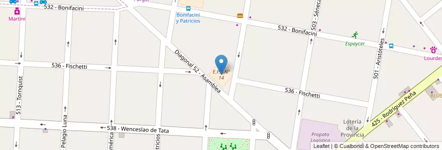 Mapa de ubicacion de E.P.B Nº 14 en Argentinië, Buenos Aires, Partido De Tres De Febrero, Santos Lugares.