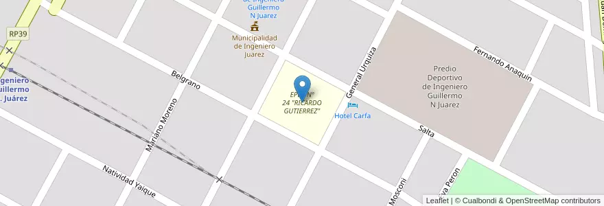 Mapa de ubicacion de EPEP Nº 24 "RICARDO GUTIERREZ" en 阿根廷, Formosa, Departamento Matacos, Municipio De Ingeniero Juárez, Ingeniero Juárez.