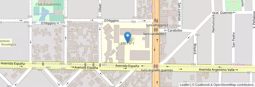 Mapa de ubicacion de EPET n°1 en Arjantin, La Pampa, Municipio De Santa Rosa, Departamento Capital, Santa Rosa.