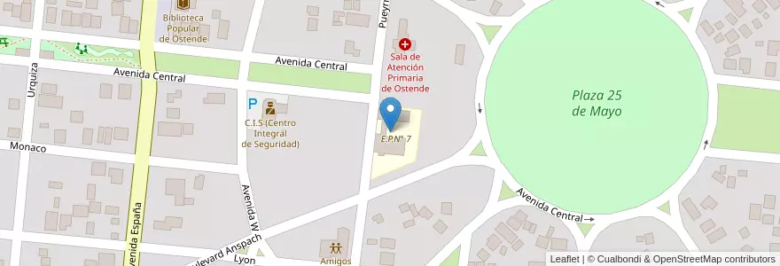Mapa de ubicacion de E.P.N° 7 en 아르헨티나, 부에노스아이레스주, Partido De Pinamar.