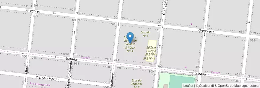 Mapa de ubicacion de E.P.P. N°3 "Benjamín Zorrilla" - E.P.D.J.A. N°14 en Arjantin, Şili, Santa Cruz, Las Heras, Deseado, Las Heras.