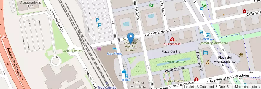 Mapa de ubicacion de Eq. At.Temp. Colmenar Viejo-Tres Cantos en スペイン, マドリード州, Comunidad De Madrid, Área Metropolitana De Madrid Y Corredor Del Henares, Tres Cantos.