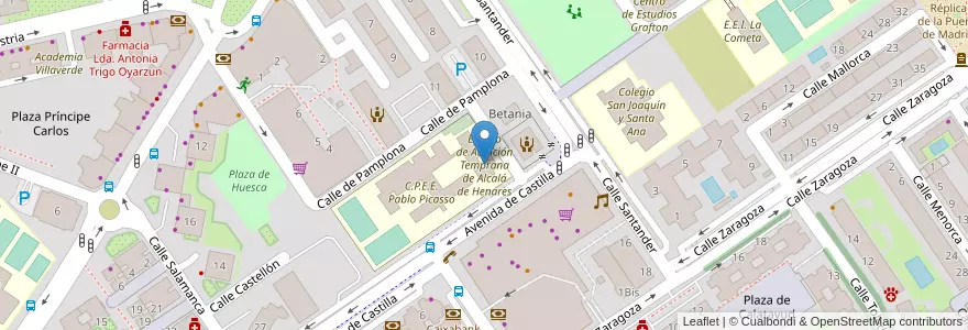 Mapa de ubicacion de Equipo de Atención Temprana de Alcalá de Henares en 西班牙, Comunidad De Madrid, Comunidad De Madrid, Área Metropolitana De Madrid Y Corredor Del Henares, Alcalá De Henares.