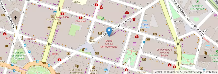 Mapa de ubicacion de Ercilla Clinica Dermatologica en اسپانیا, Euskadi, Bizkaia, Bilboaldea, بیلبائو.