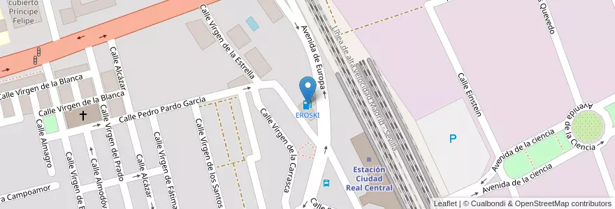 Mapa de ubicacion de EROSKI en スペイン, カスティーリャ＝ラ・マンチャ州, Ciudad Real, Campo De Calatrava, Ciudad Real.